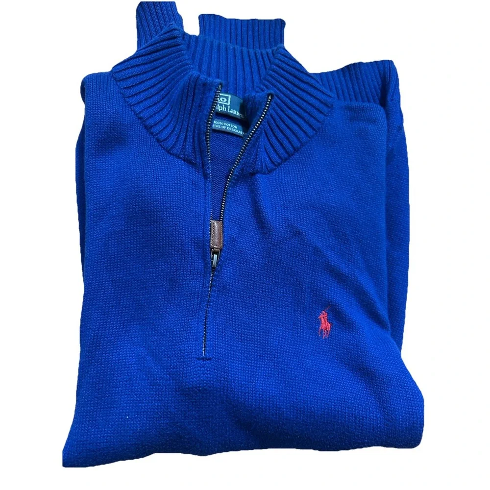 Polo Ralph Lauren Sweater Mens 2XL Quarter Zip Pullover Mock Neck Navy Blue
